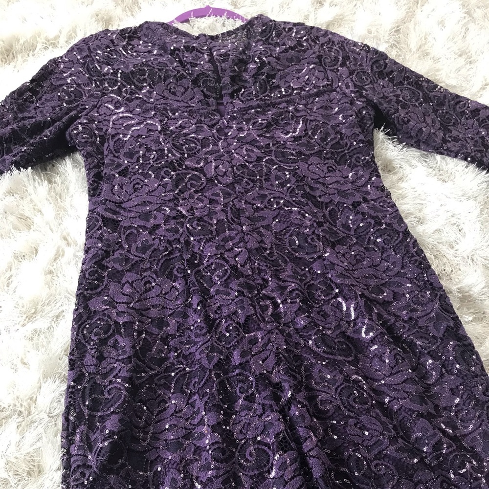 Purple Sequins Long Sleeve Dress Size 6